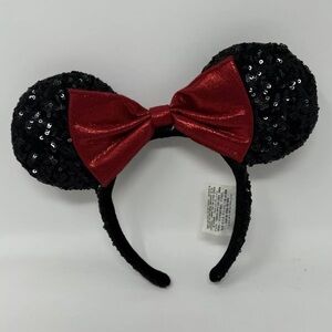 Disney Black Sequin Ears with Red Bow